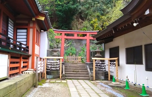 朱塗りの鳥居がある風景